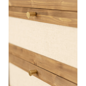 Commode en bois massif et lin avec six tiroirs en chêne foncé de 76x120cm Hauteur: 76 Longueur: 120 Largeur: 42