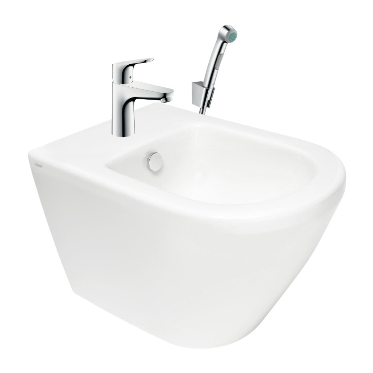 Vitra Integra bidet suspendu + trop-plein, 35,5x54 cm + Hansgrohe Focus Set bidette, bonde Push-Open (7042-028831927000)