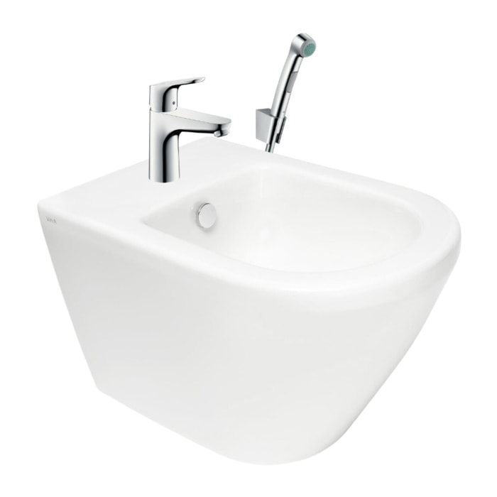 Vitra Integra bidet suspendu + trop-plein, 35,5x54 cm + Hansgrohe Focus Set bidette, bonde Push-Open (7042-028831927000)