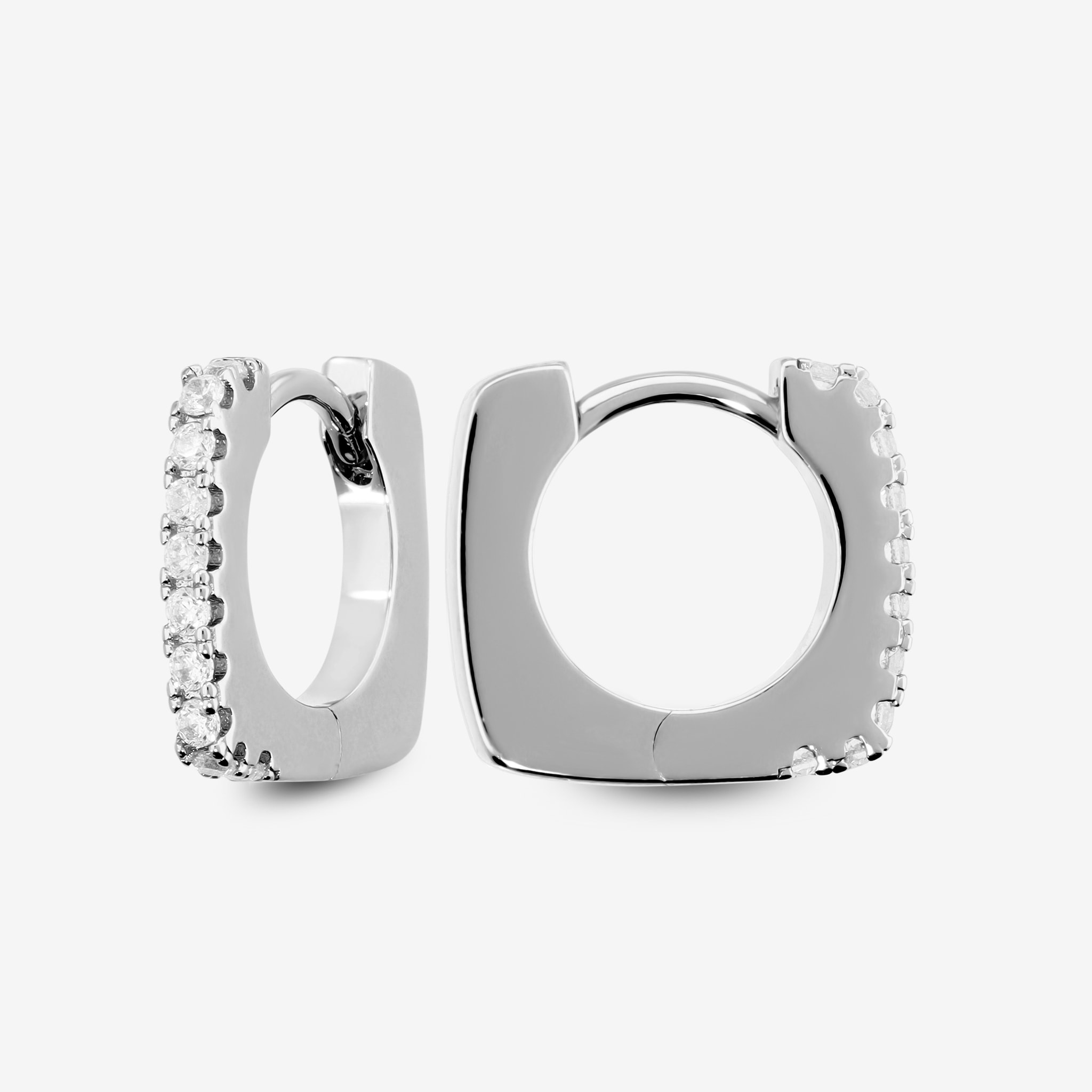 Orecchini Quadrati con Pavé di Cubic Zirconia Bianche placcati Rodio