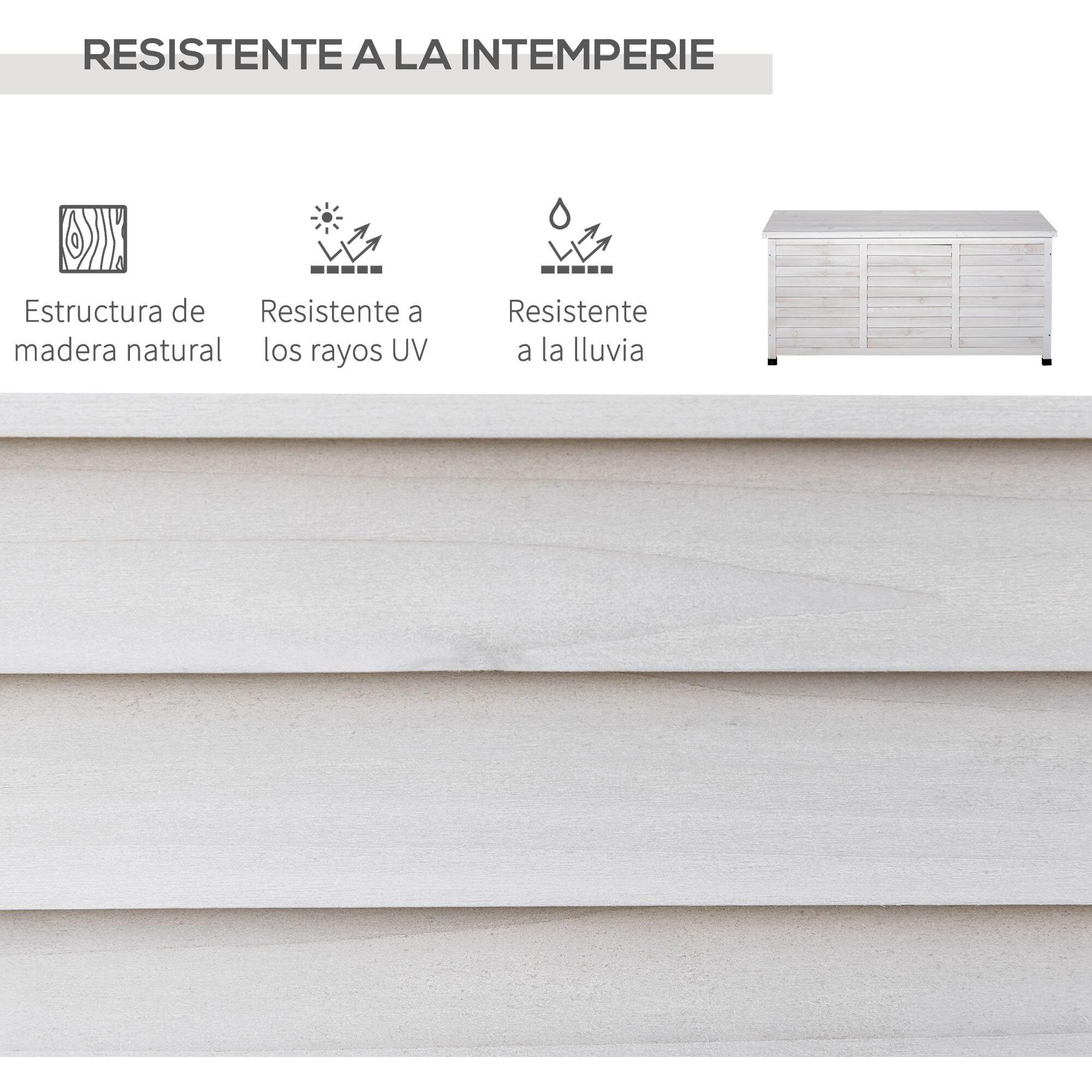 Baúl de Madera Exterior Caja de Almacenamiento de Jardín con Tapa Abrible y Diseño Persiana 127x56x60 cm Blanco