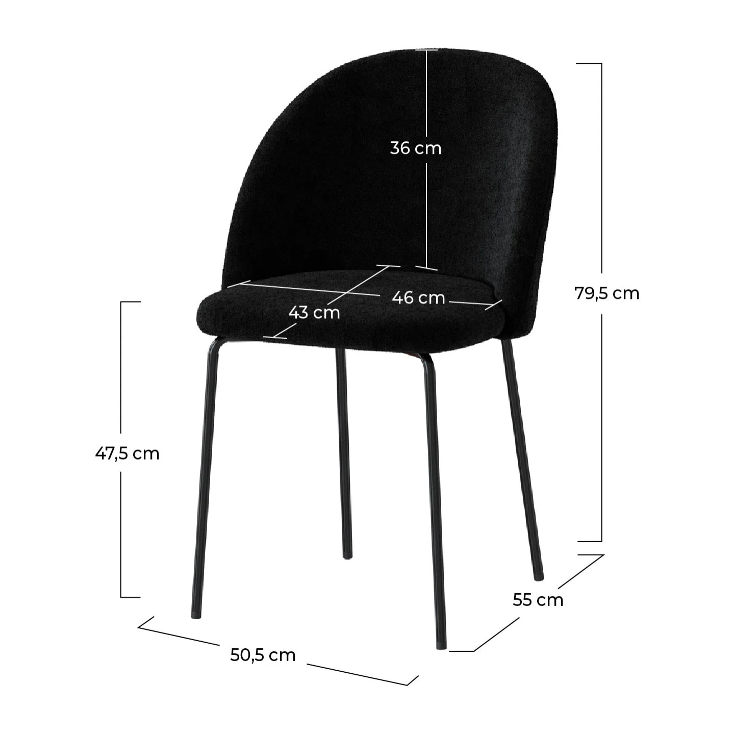 Lot de 2 chaises en tissu bouclette noir - Karl