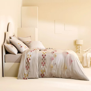 Taie d'oreiller satin de coton brodé beige orange Pistil automne
