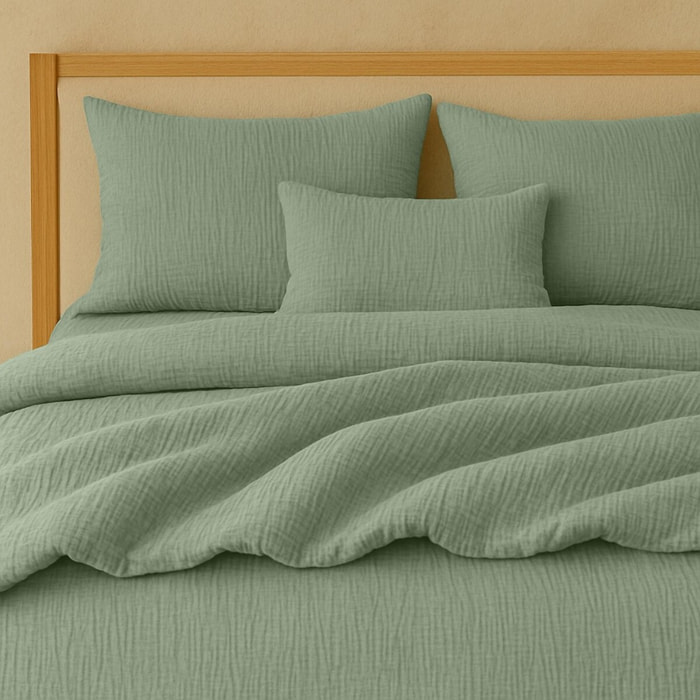 Housse de couette gaze de coton lavé vert givrée