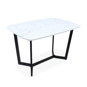 Table à manger 4 à 6 places effet marbre. pieds métal noir. 120cm