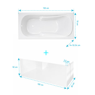 Pack Baignoire 150x70cm avec Tabliers recoupables 180cm et 80cm - Blanc Brillant - MAE
