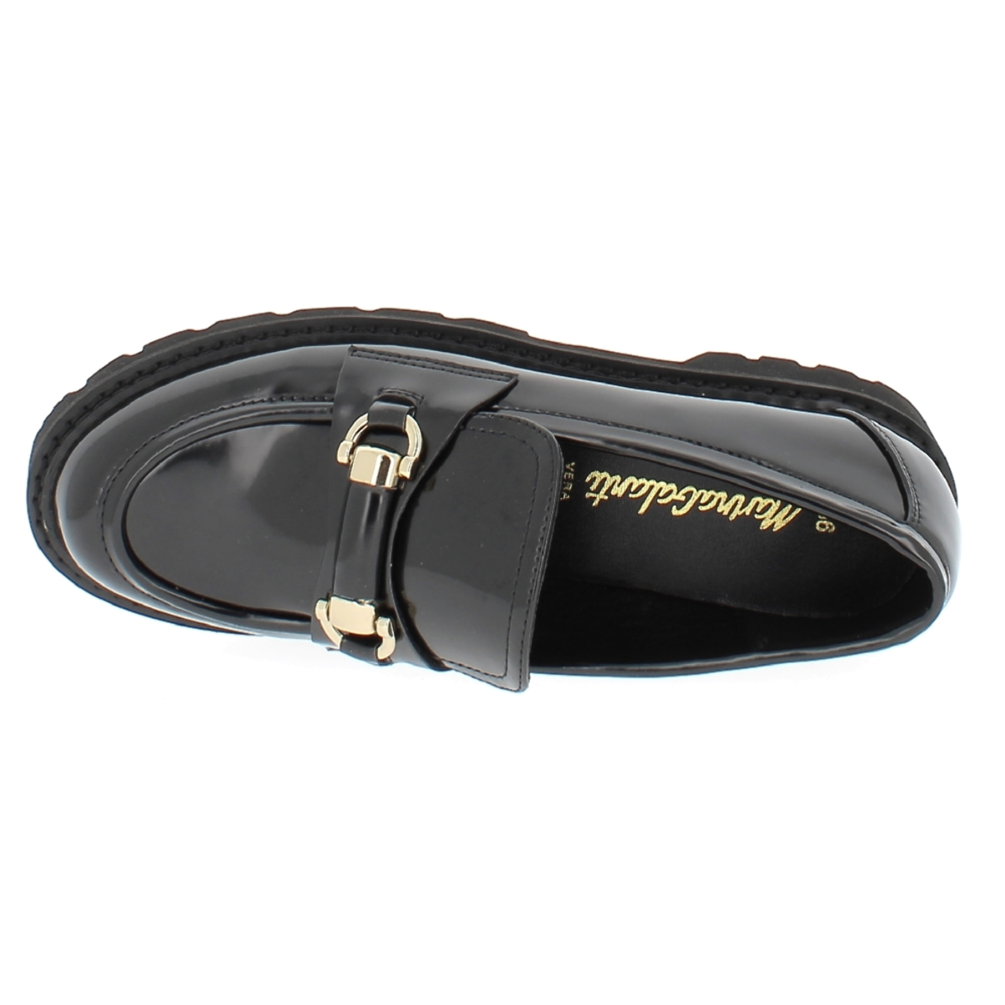 Marina Galanti Scarpe Donna Abraded Smooth Eco-Leather Gold Horsebit Loafer MG W24A048 Black