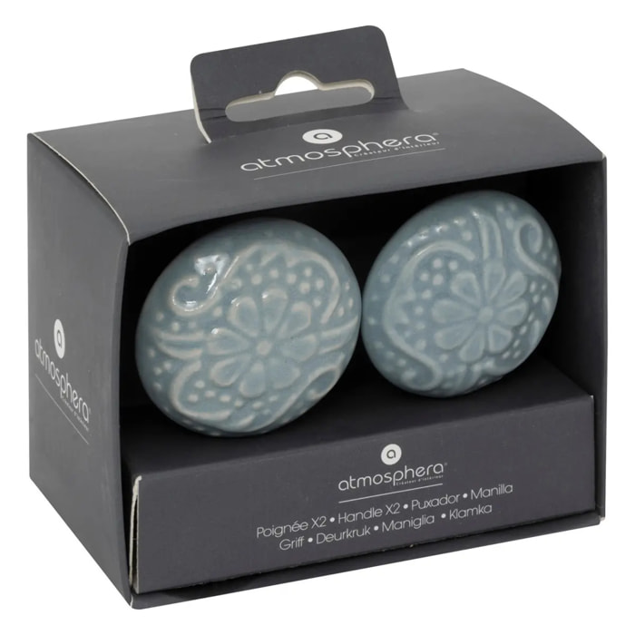 Boutons de meuble x2 "Aniya" en céramique & métal D4,5cm bleu