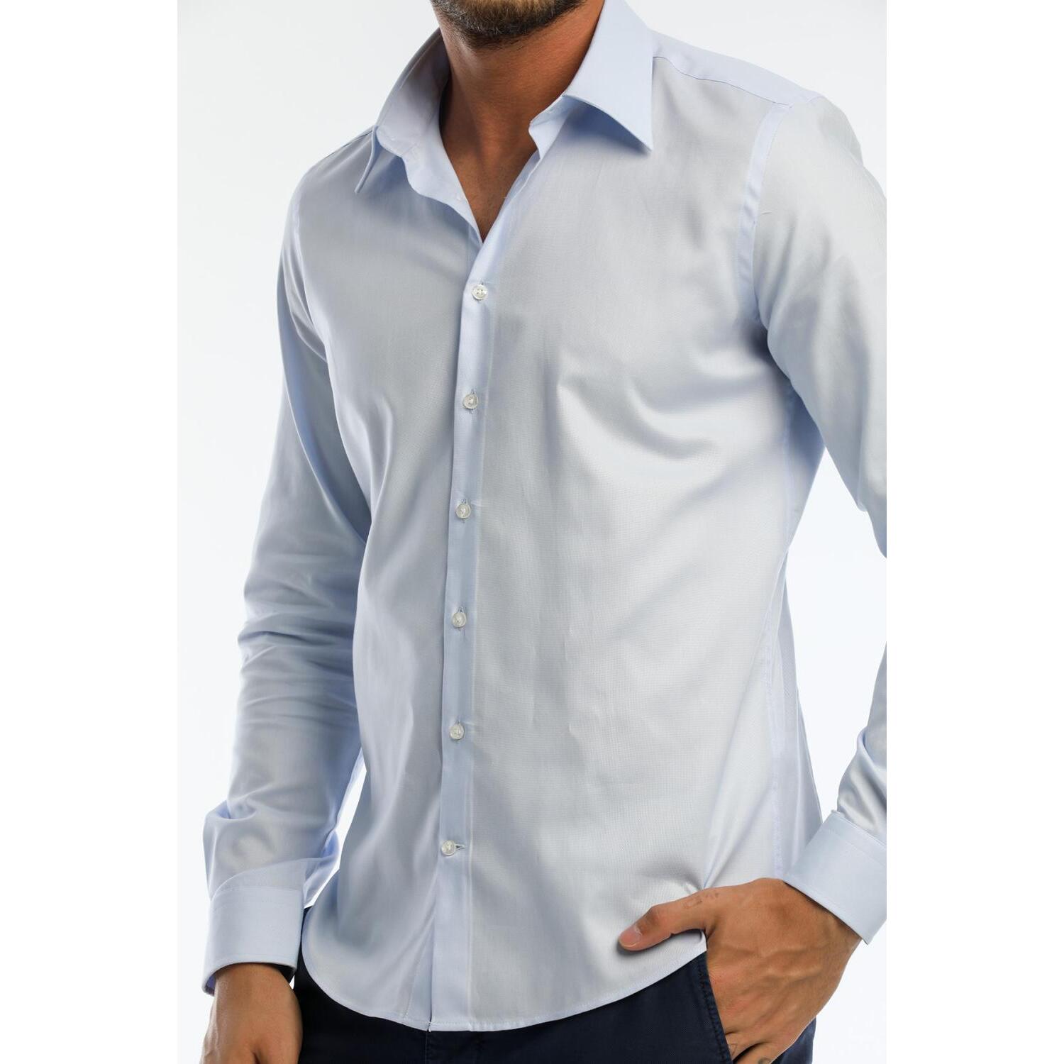 Camicia Uomo 1 Bottone Italiano Slim Oxford unito Celeste