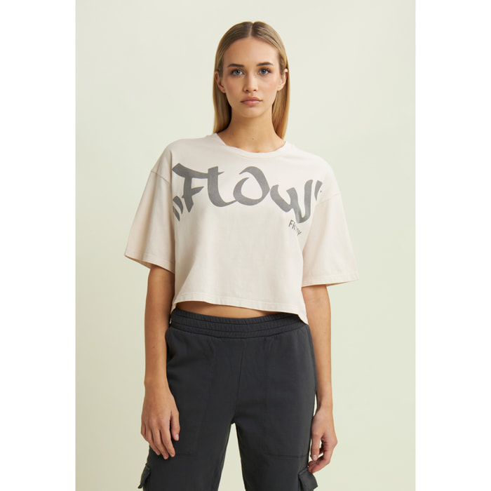 T-shirt cropped con stampa Flow centrale