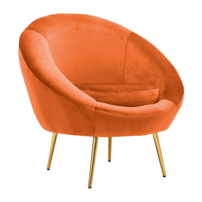 Poltrona design tonda in velluto arancio