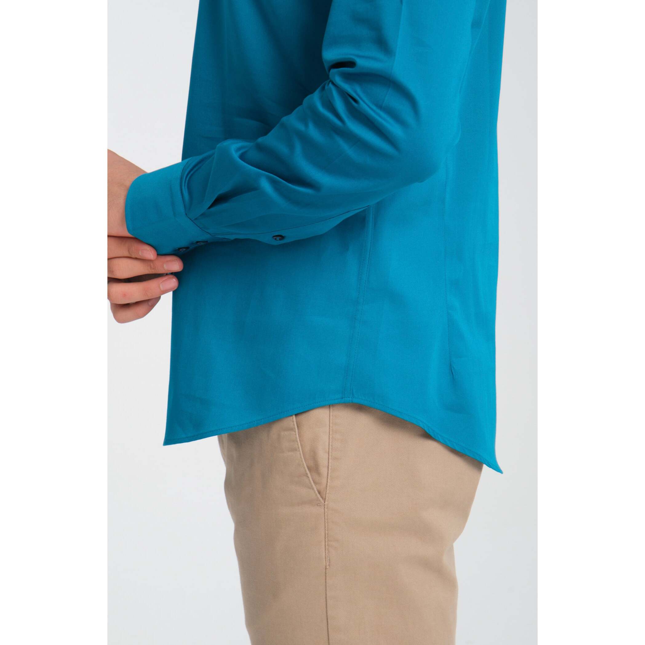 Camicia Uomo 2 Bottoni Button Down 7bottoni Doppio Coll Satin Unito Verde Ottanio