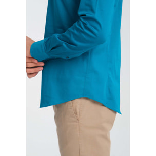 Camicia Uomo 2 Bottoni Button Down 7bottoni Doppio Coll Satin Unito Verde Ottanio