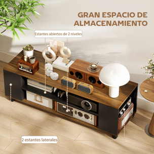 Mueble de TV con Ruedas, Mesa de TV Suspendido o de Pie, para Salón, con 4 Estantes Abiertos, para Televisión de 55 Pulgadas, Estilo Moderno, 120x40x38,5 cm, Nogal y Negro