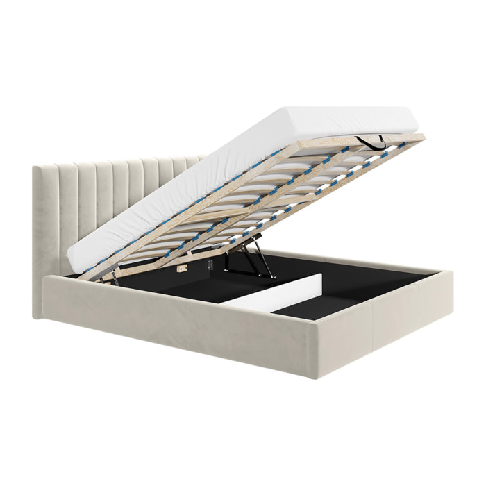 Rosario - lit coffre - 160x200 - sommier inclus - en velours - Beige