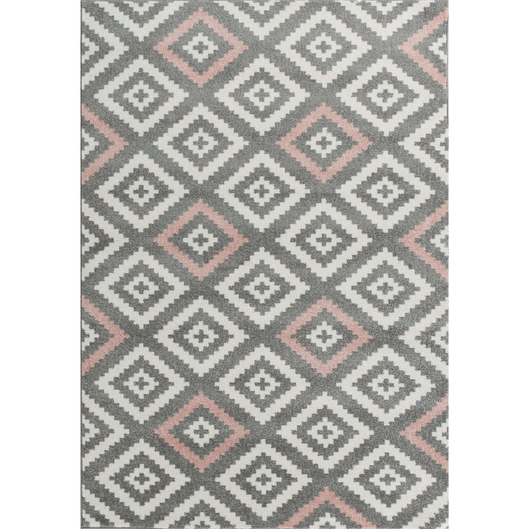 Tavla - tapis de salon en laine artificielle motif graphique rose et gris