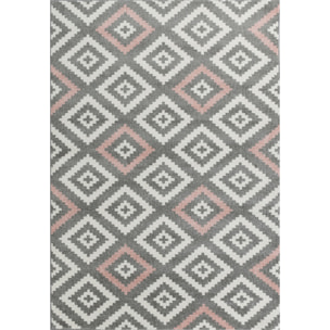 Tavla - tapis de salon en laine artificielle motif graphique rose et gris