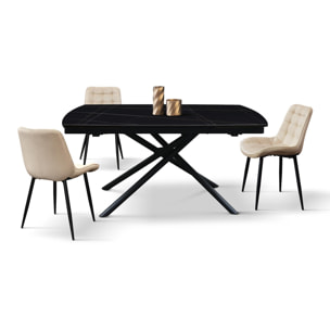 Tavolo BONIFACIO in ceramica nero Sahara e base in metallo verniciato nero, allungabile 140x90 cm - 200x90 cm