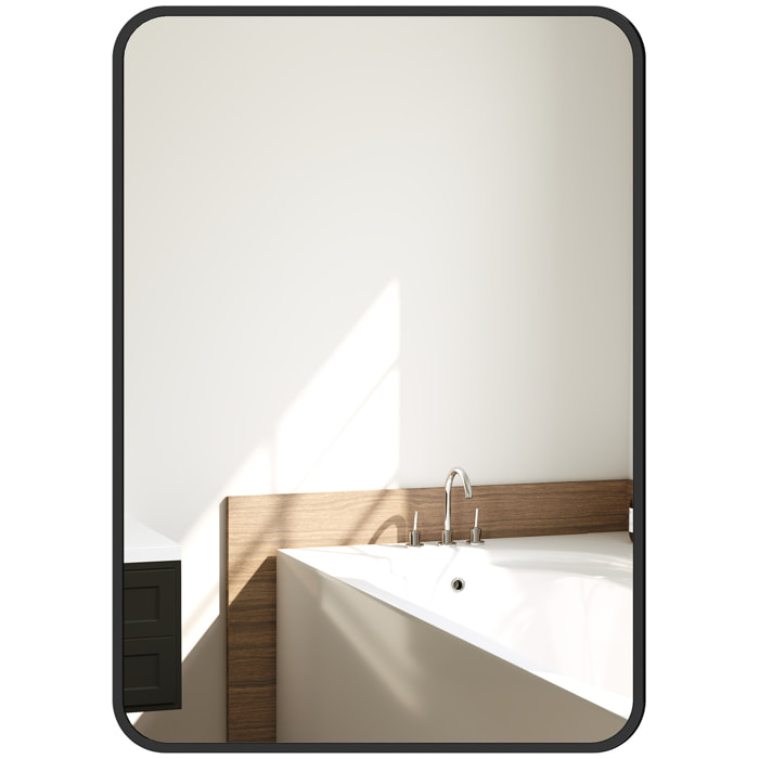 Espejo de Baño 50x70 cm Espejo Rectangular Espejo de Pared con Marco de Metal Vertical u Horizontal para Recibidor Sala de Estar Negro