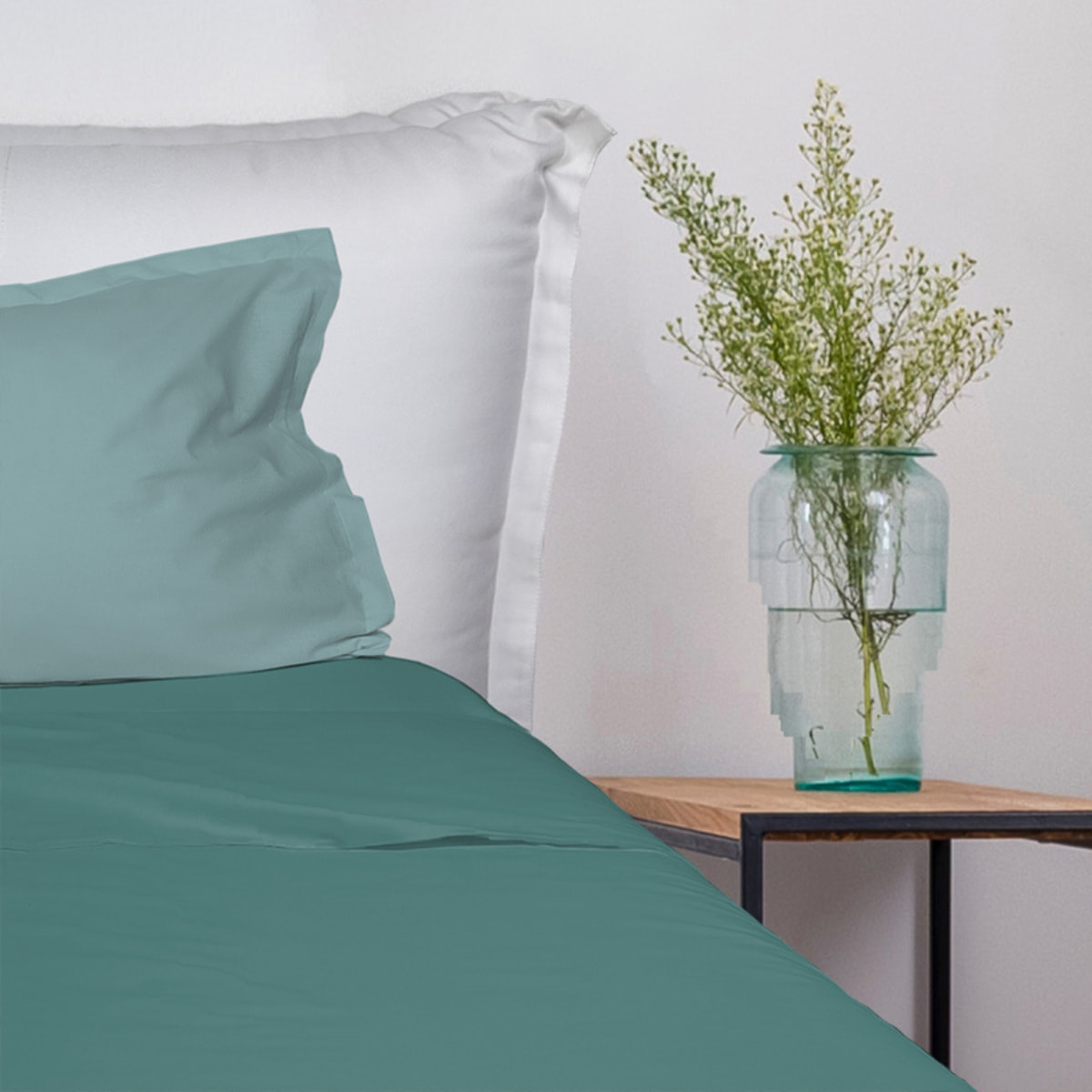 UNO CASA DESIGN Completo Letto Bice 25 Bicolor in Puro Cotone_Singolo_verde-azzurro