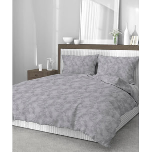 Parure Copripiumino Lily Grigio per letto singolo in 100% Cotone e Made in Italy, moderno floreale