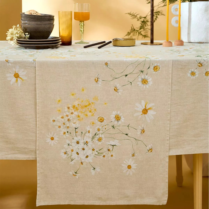 Chemin de table lin & coton lavé 150 g/m² imprimé jaune beige Daisy chanvre