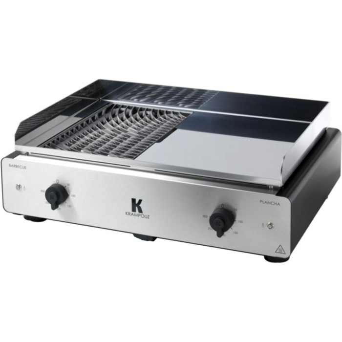Plancha électrique KRAMPOUZ GECIO2OA00 GECIO2OA00 inox zones barbecue/plancha 2 brûleurs à poser, 70x40 cm