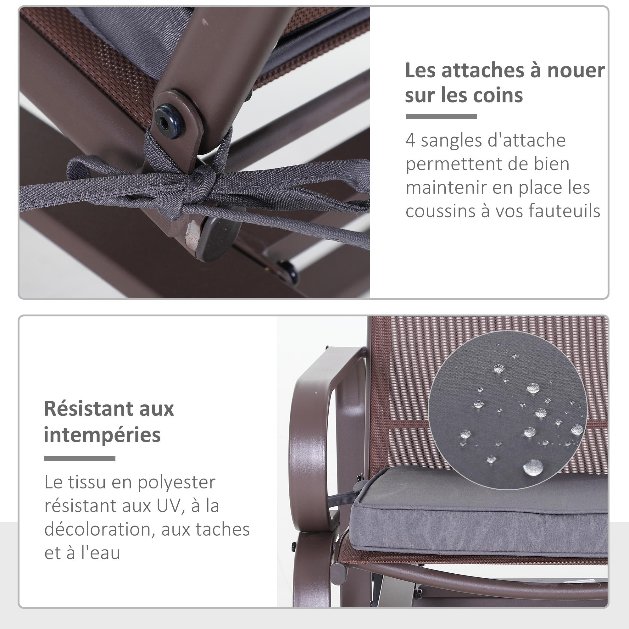 Lot de 2 coussins d'assise carrés chaises fauteuils tabourets - coussins déhoussables zippés avec cordons d'attache - dim. 45L x 45l cm ép. 5 cm - polyester gris