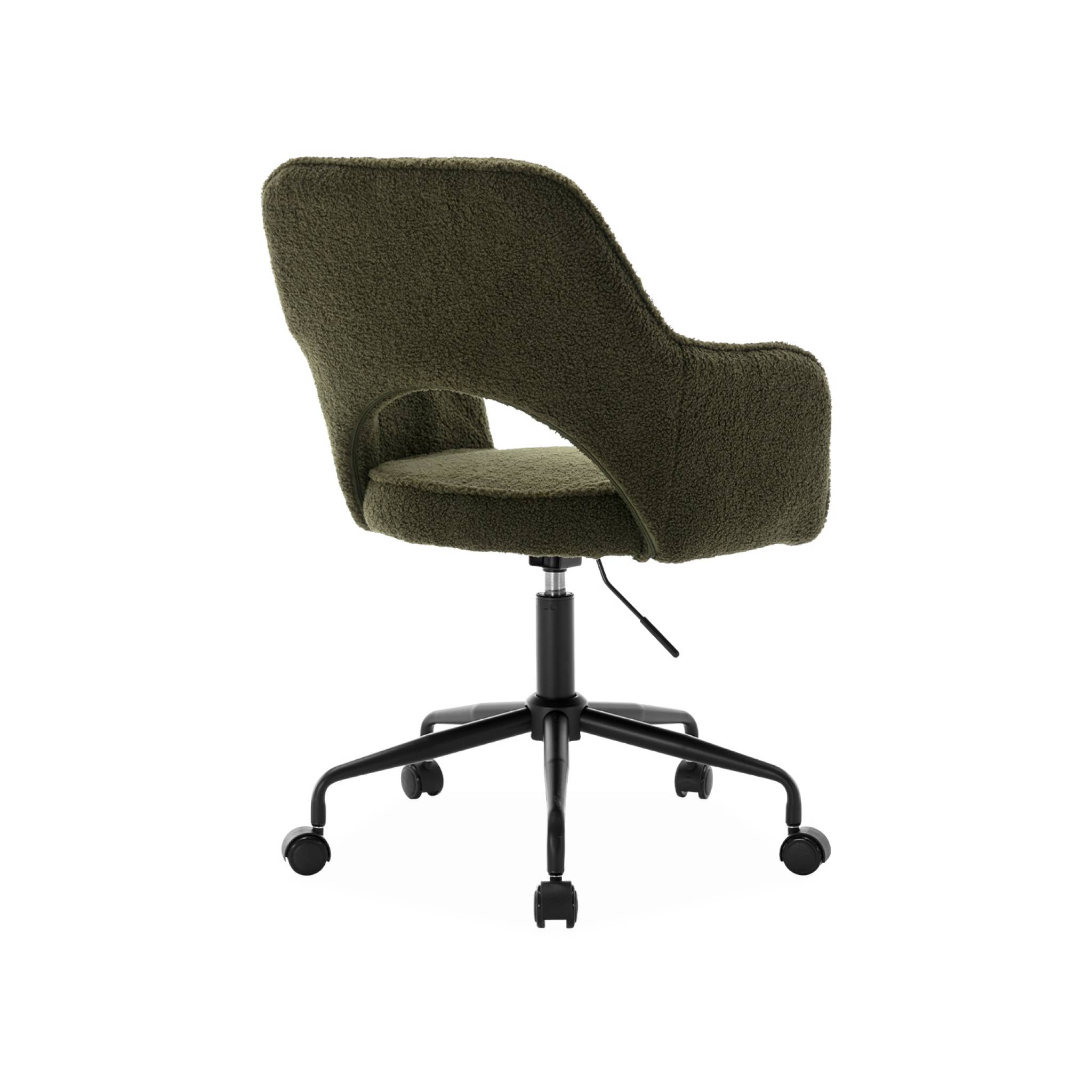 Chaise de bureau à roulettes bouclettes kaki foncé. Jim. L 60 x P 62 x H 89 / 99cm.