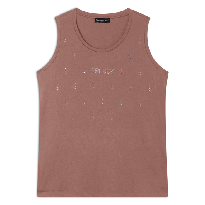 Canotta decorata da Strass in jersey modal