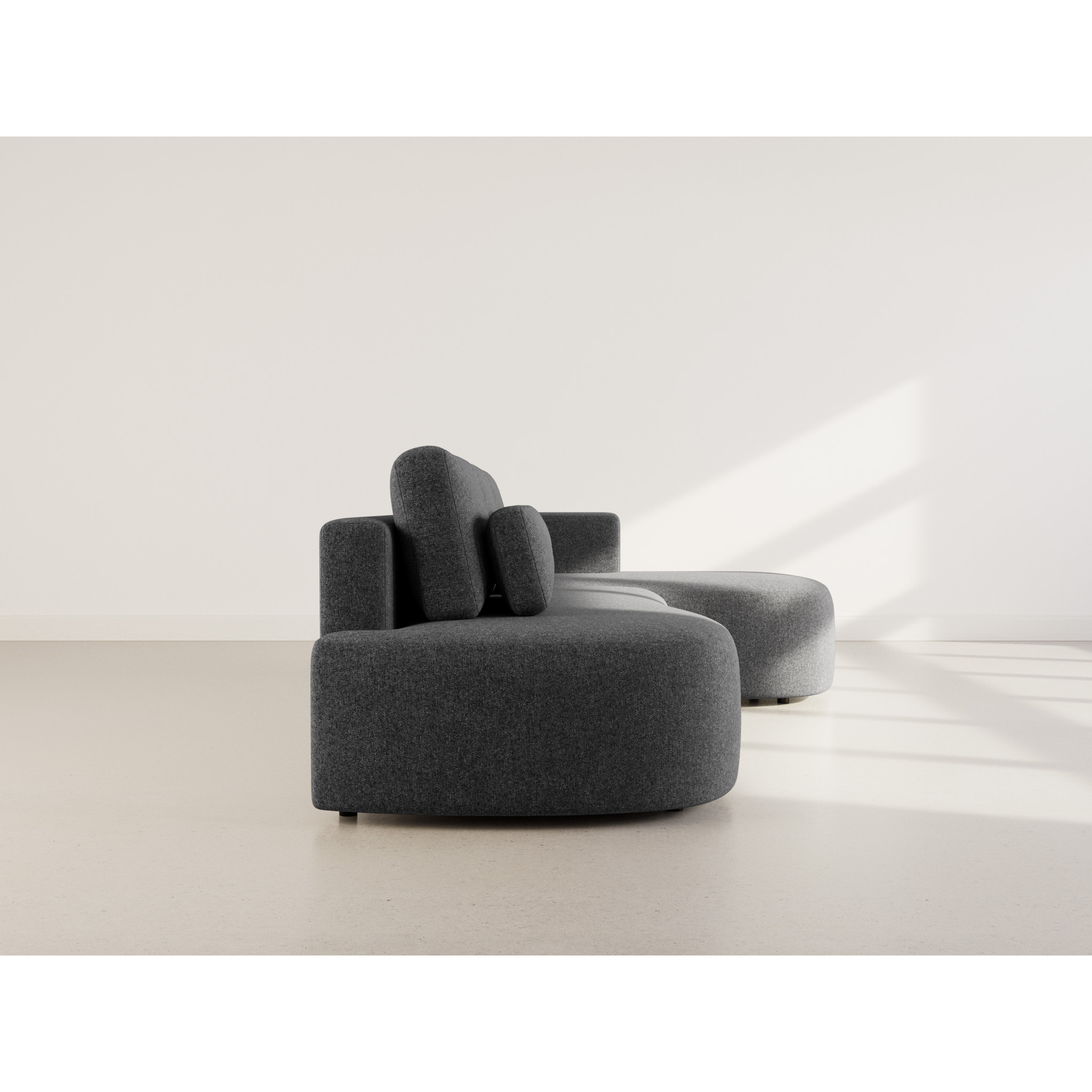 Mahina - canapé d'angle droit 4 places convertible avec coffre en tissu texturé - Gris Anthracite