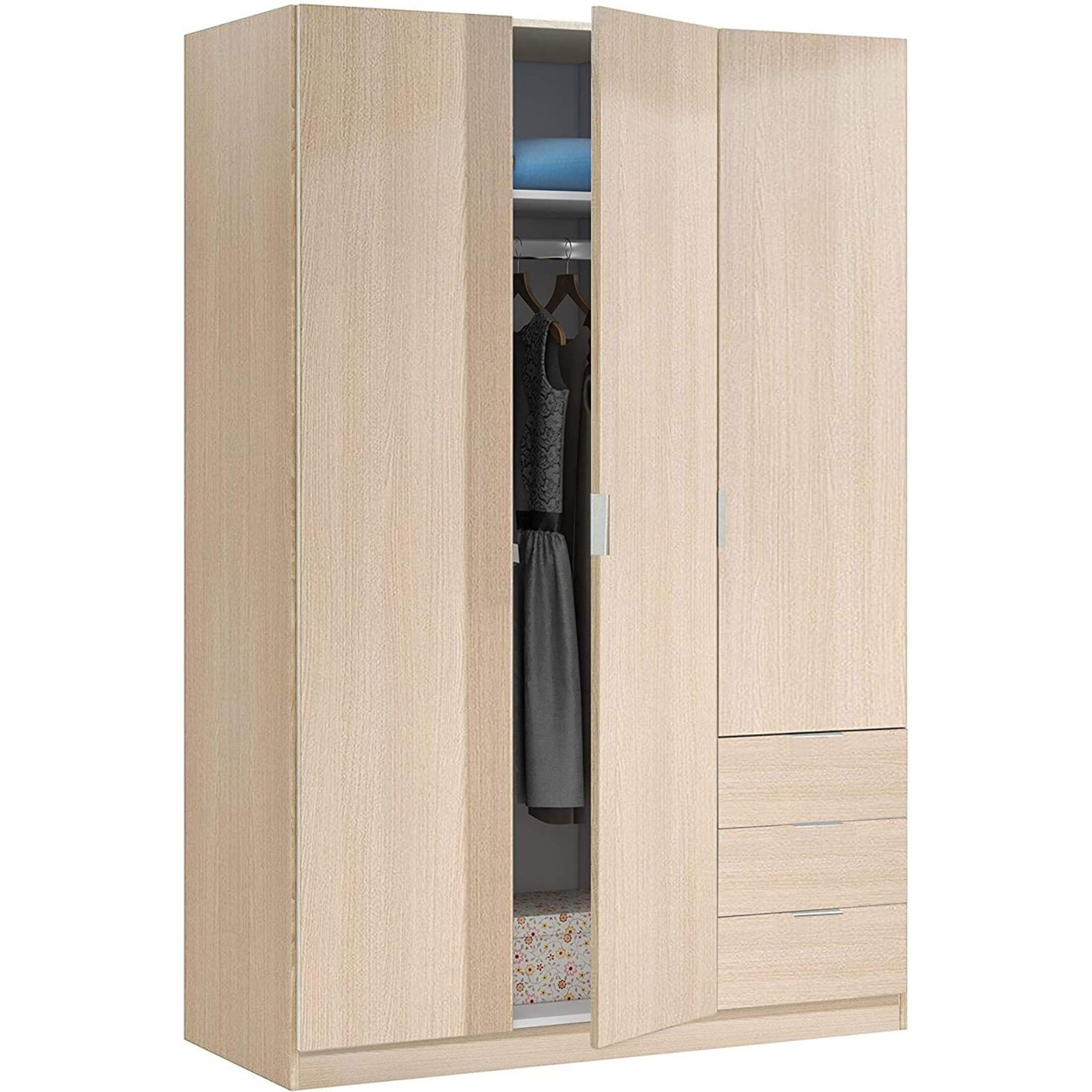Armadio Con 3 Ante Battenti E 3 Cassetti Armadietto Con Asta Appendi Abiti E 3 Ripiani Per Camera Da Letto Design Moderno 180 x 121 x 52 Cm Rovere