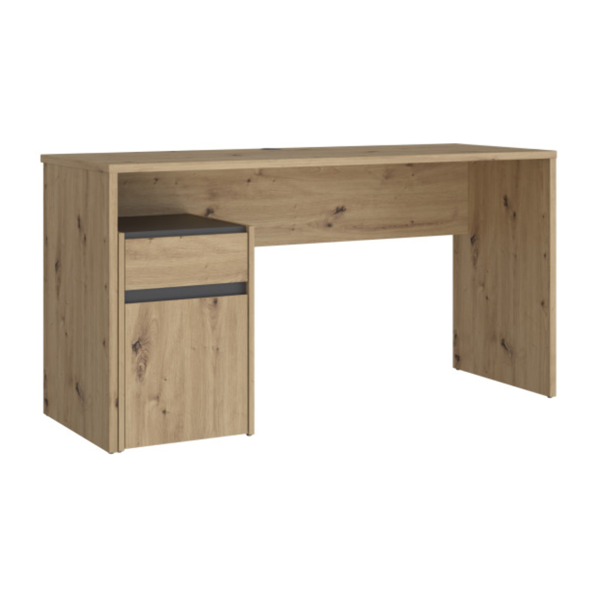 Bureau avec caisson amovible effet bois et gris foncé - L140 CM - KIARA