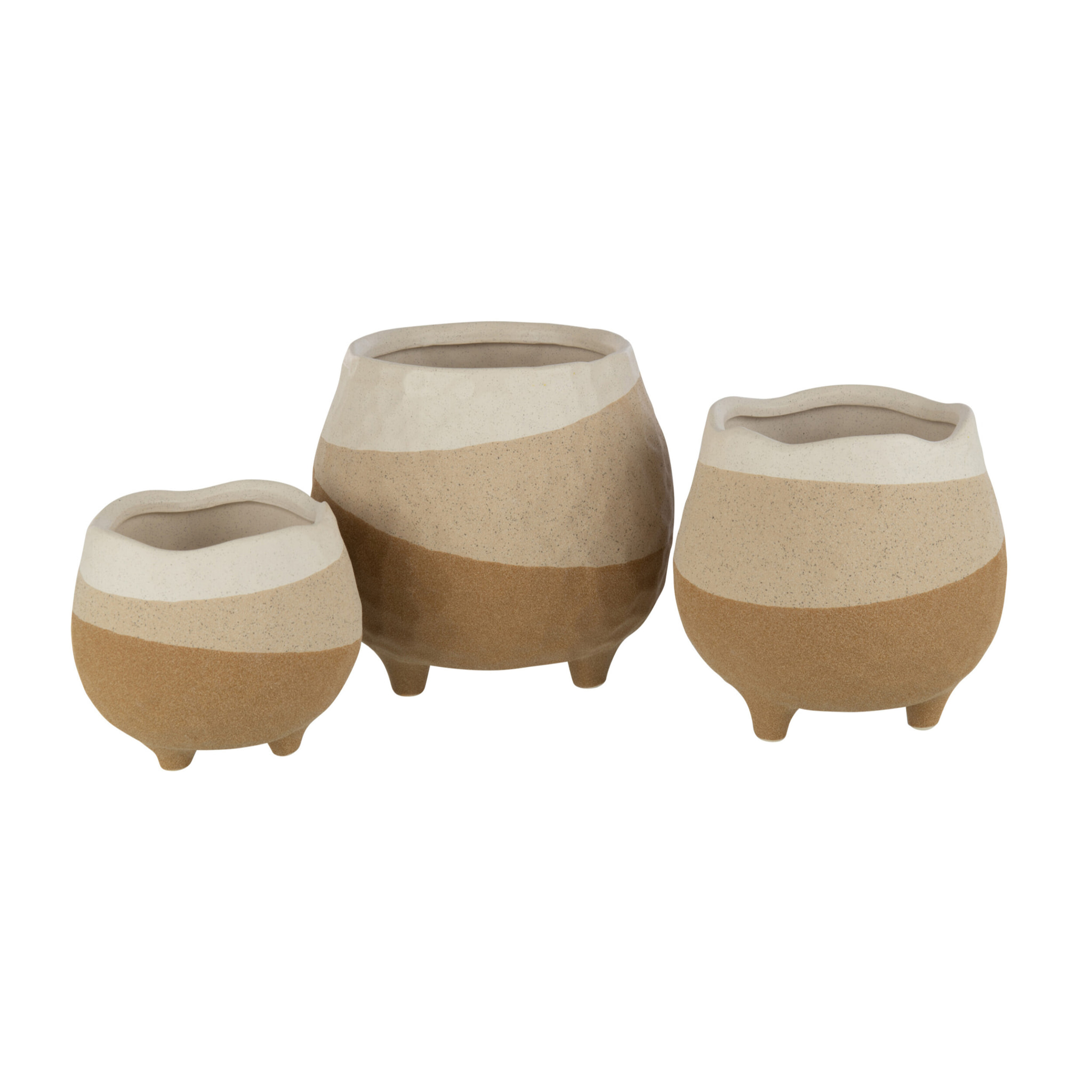 J-Line Cachepot Sur Pied Ceramique Beige/Marron Clair Large