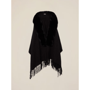 Oltre - Poncho con flecos y borde de peluche - Negro