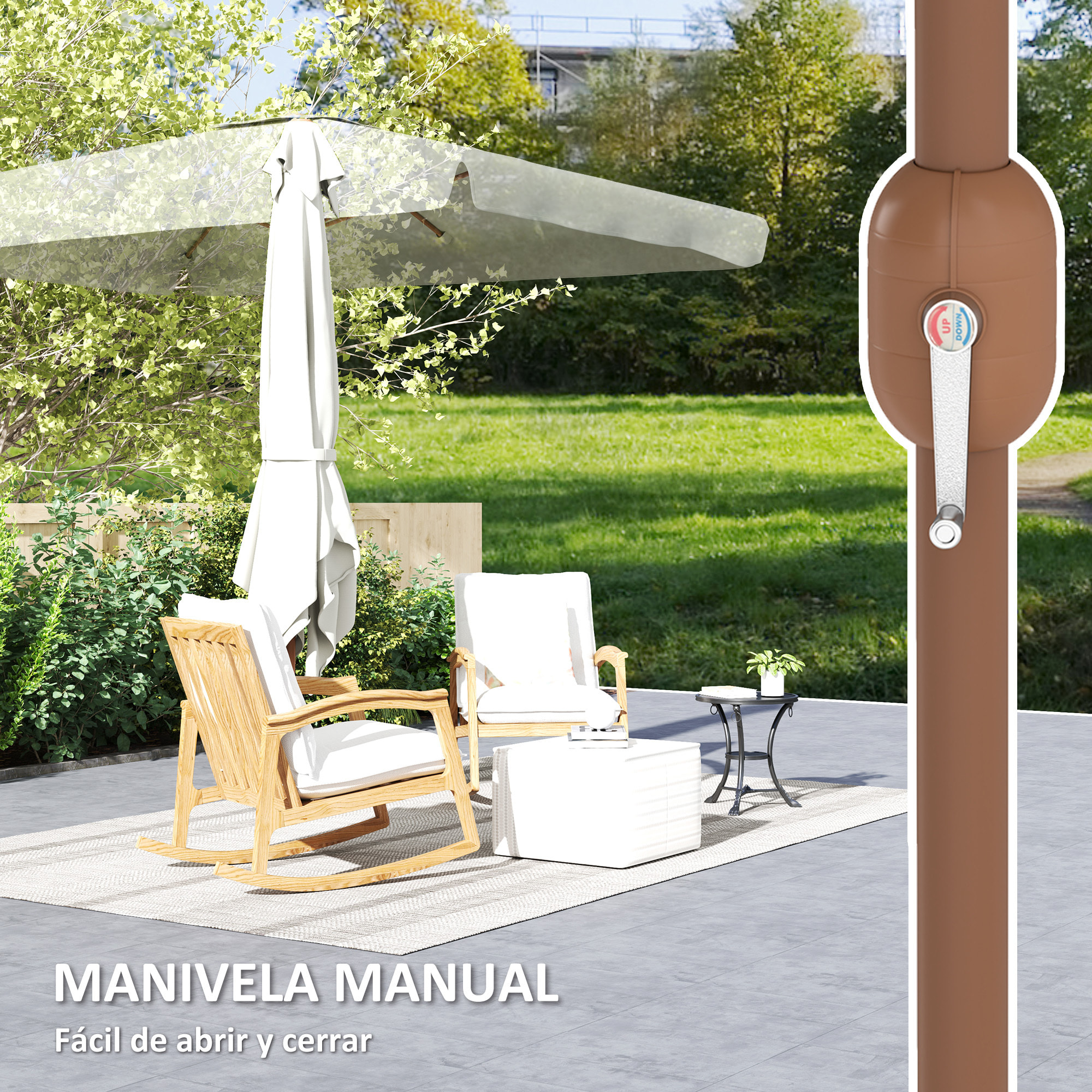 Sombrilla de Terraza Exterior 300x200 cm Parasol de Terraza Exterior con Ángulo Ajustable Mástil de Aluminio Manivela y Protección UV 50+ Sombrilla para Jardín Patio Crema