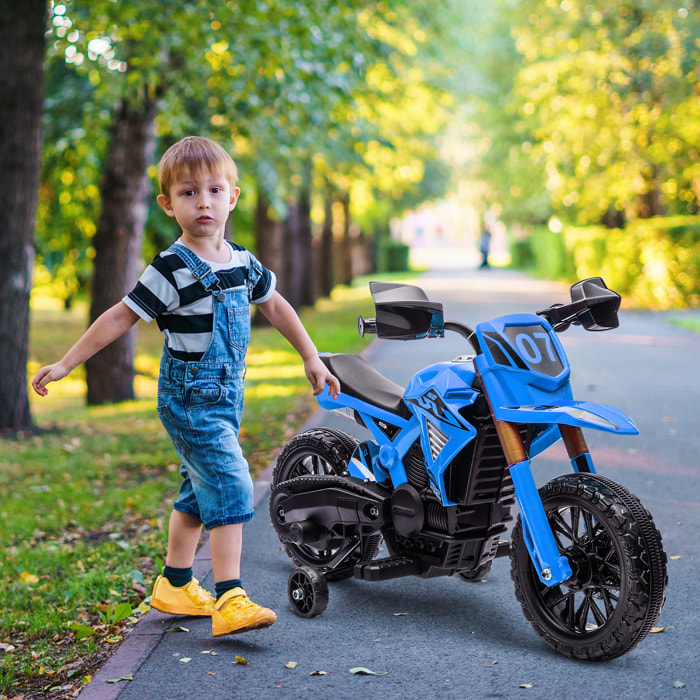 Moto Eléctrica para Niños de +3 Años Moto de Batería 12V para Niños con Ruedas de Entrenamiento Acelerador en Puño y Bocina Carga 30 kg Azul