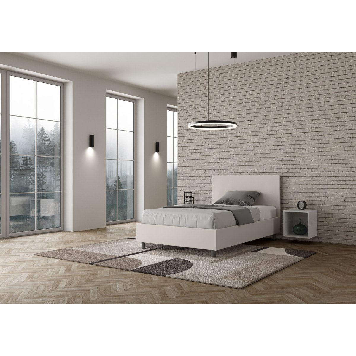 Letto una piazza e mezza senza rete imbottito 120x190 similpelle bianco Adele