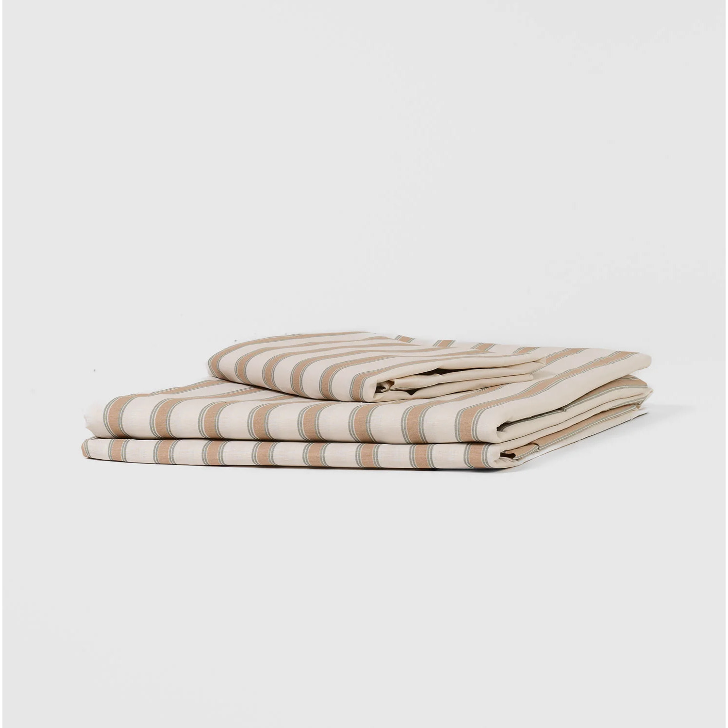Juego de sábanas de algodón raya sit beige/verde