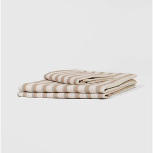 Juego de sábanas de algodón raya sit beige/verde