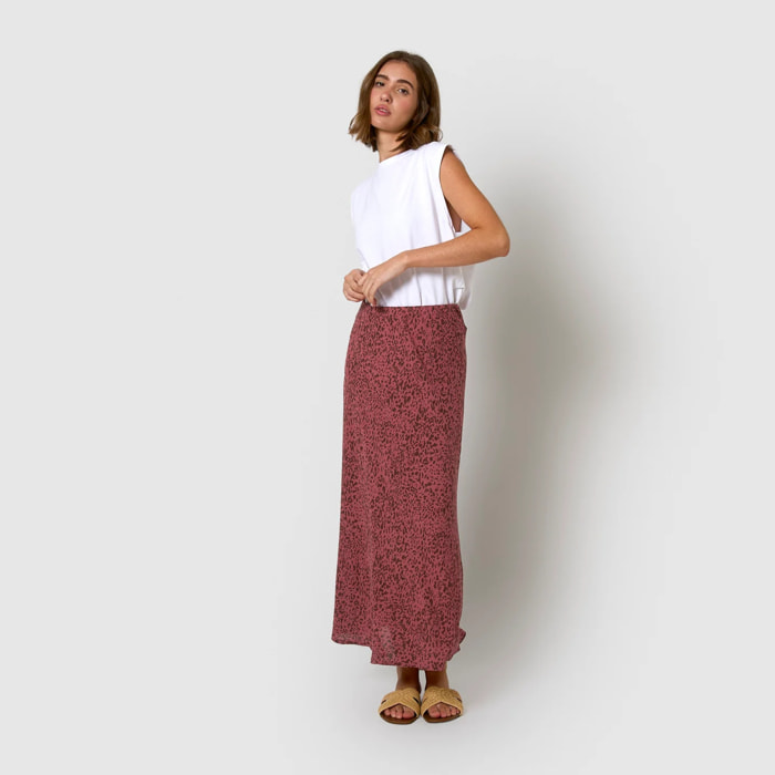 Falda midi bambula detalles plisados berry rosa