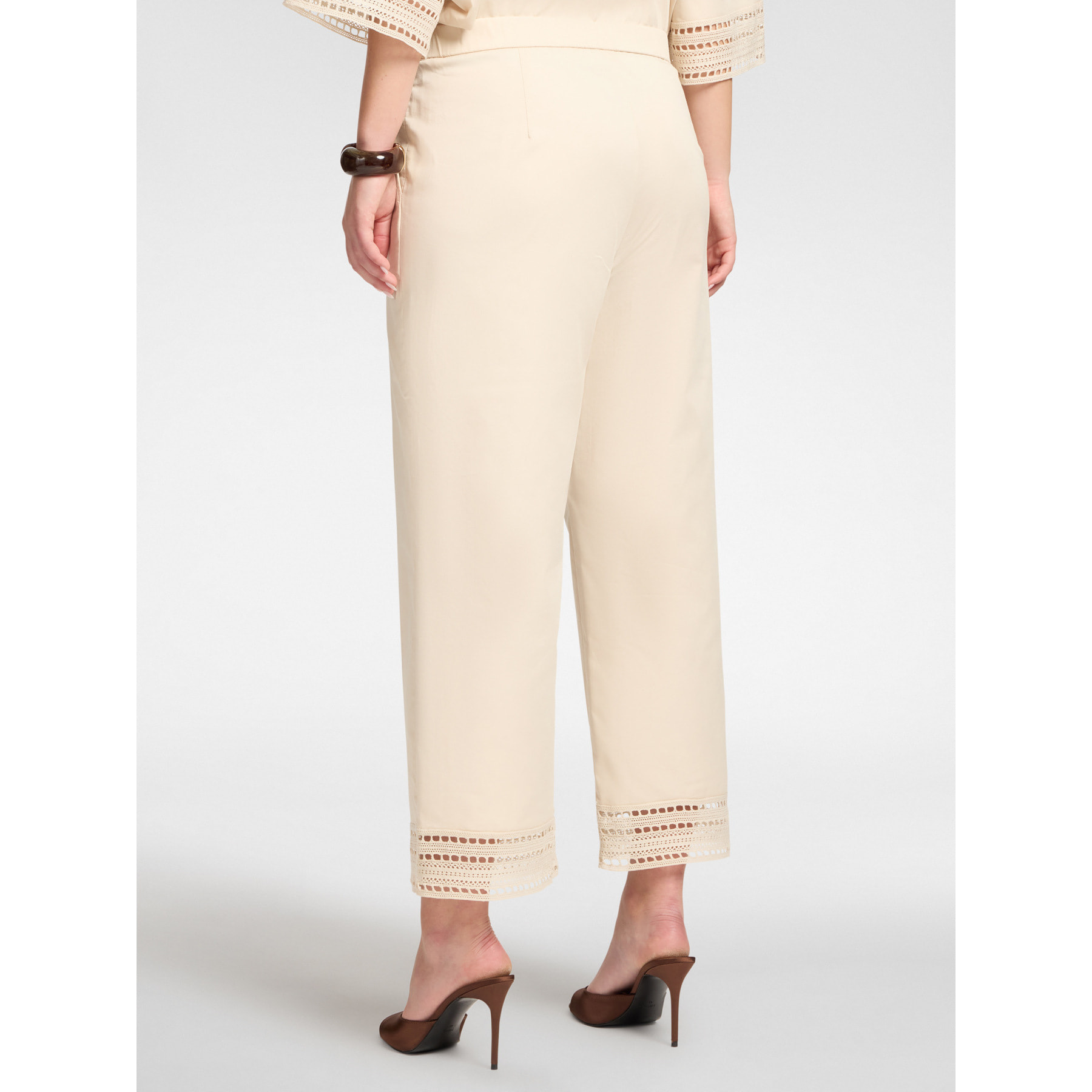 Elena Mirò - Pantaloni misto cotone con pizzo - Beige