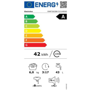 Lave linge top ELECTROLUX EW8T3653BA - 6 kg - 1451 tr/min - Classe A - Moteur induction