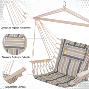 Silla Colgante para Exterior Interior de Rayas 100x106cm Carga Máx. 105 kg