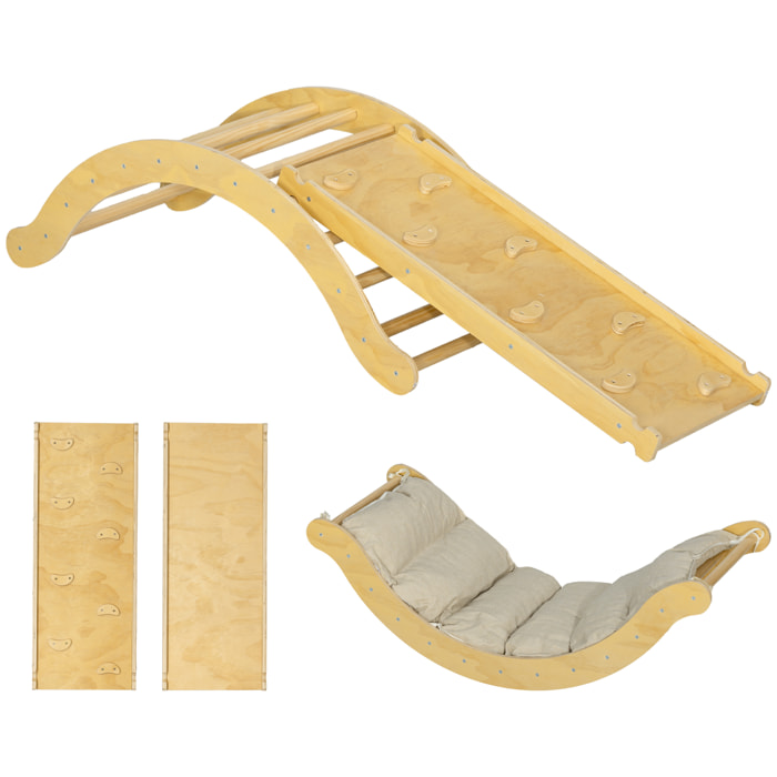 4 en 1 arche escalade enfant chaise à bascule avec coussin rampe double-face grimper glisser bois