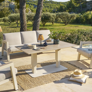 Table de jardin relevable rectangulaire "Salimia" argile & lin 150 x 80 x 69cm en aluminium