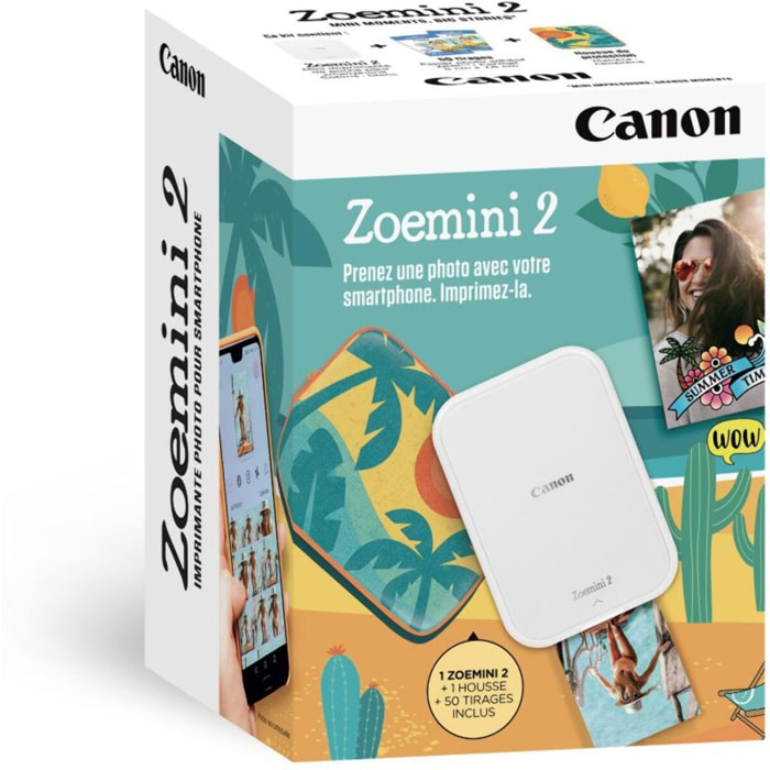 Imprimante photo portable CANON Kit Zoemini 2 Blanche + 50 f + Housse