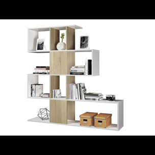 Libreria Design Zig Zag Scaffale Mensola Moderna Bianca Rovere Mobile per Libri con Ripiani per Soggiorno Salotto 145 x 145 x 29 cm Bianco Rovere