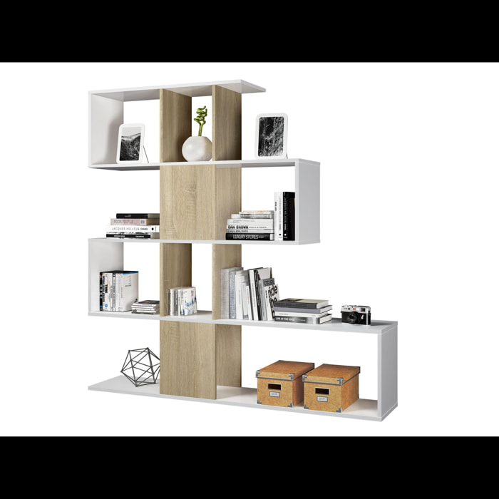 Libreria Design Zig Zag Scaffale Mensola Moderna Bianca Rovere Mobile per Libri con Ripiani per Soggiorno Salotto 145 x 145 x 29 cm Bianco Rovere