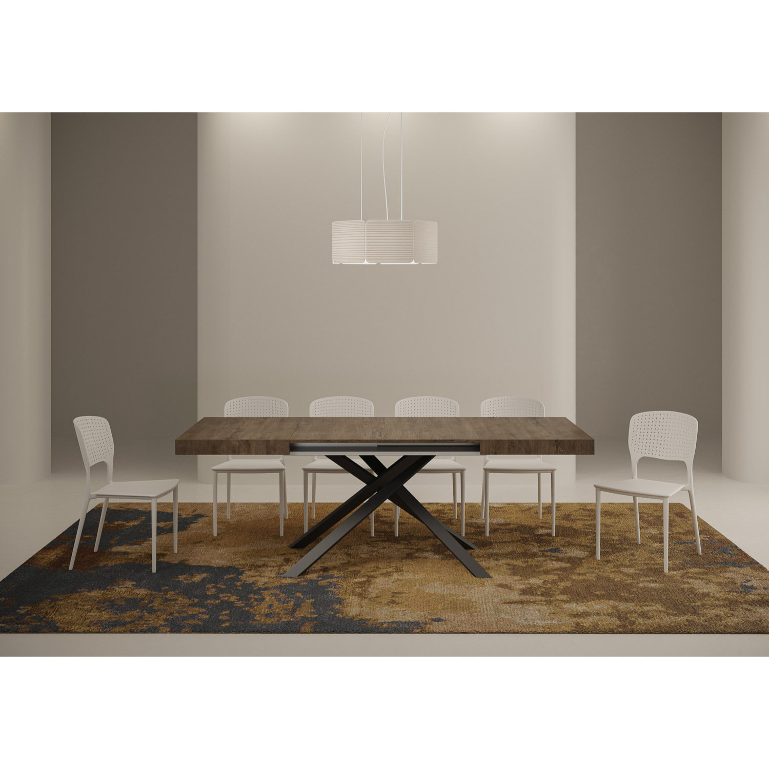 Mesa extensible 90x130/390 cm Karida nogal patas antracita